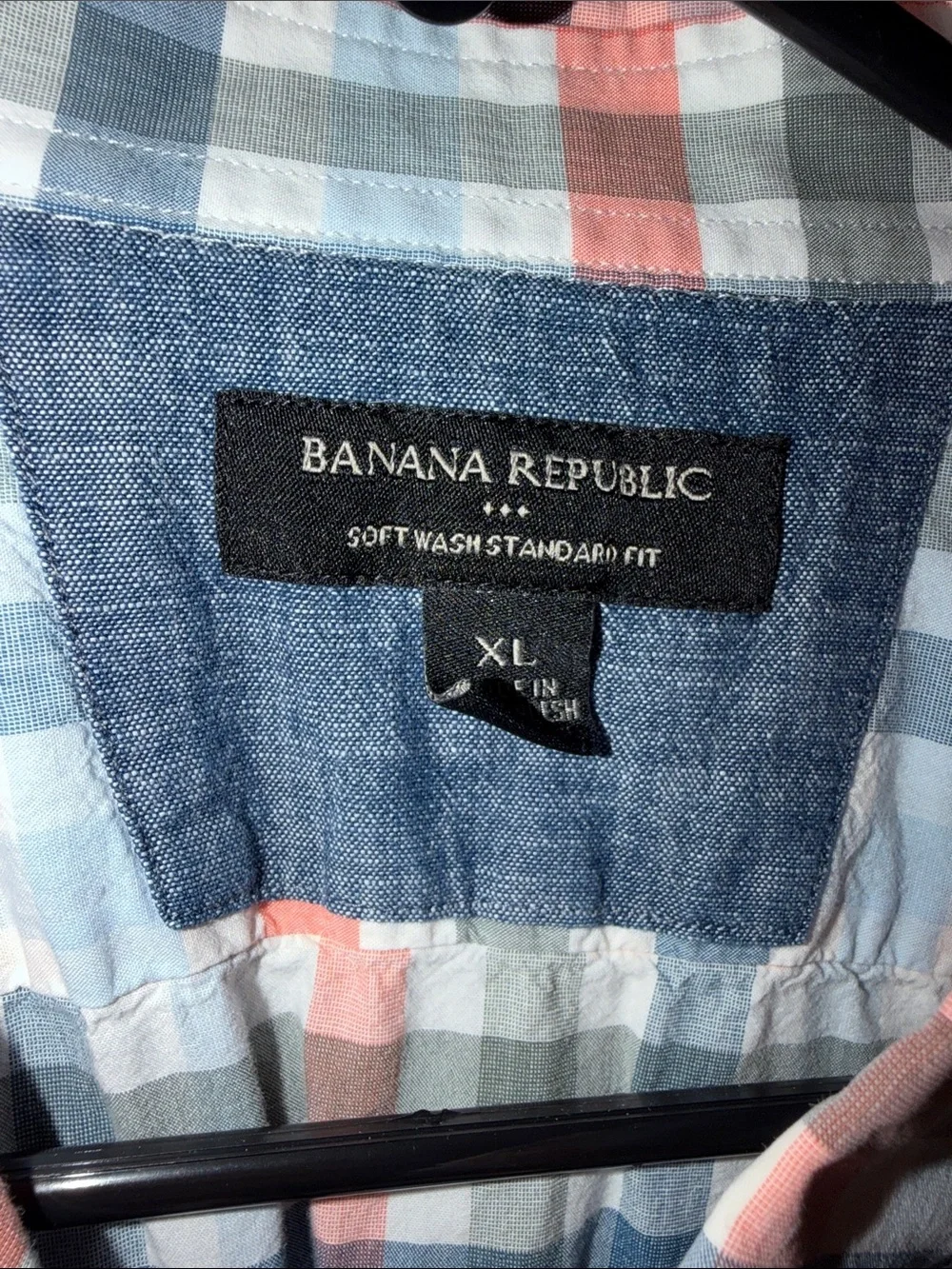 Banana Republic Coral, Light Blue & Gray Plaid Button-Down Shirt